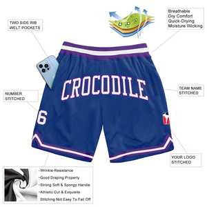 Short personnalisé Royal White-Purple Authentic Throwback Basketball Shorts Sportswear ommiz industry - Product Image 2