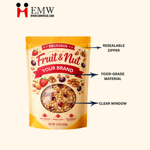 Sachet Doypack Personnalisé avec Fenêtre Transparente Refermable pour Snacks, Noix, Flocons d'Avoine, Céréales et <span class=keywords><strong>Muesli</strong></span> - Product Image 1