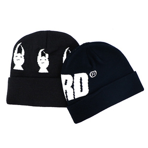 Nouveau Style unisexe Jacquard noir personnalisé tricot hiver 100% laine impression numérique réglable en caoutchouc Patch à revers bonnet chapeau - Product Image 4