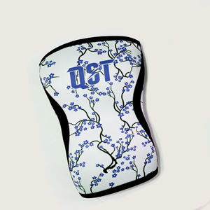 Manchons de genou de musculation en néoprène de 7 mm, personnalisés, imprimés de motifs floraux, protection professionnelle, ajustables, avec surpiqûres contrastées - Product Image 2