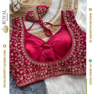 Blusa de Novia Estilo Sabyasachi, Seda Vichitara Pesada con Bordado de Hilo y Lentejuelas para Bodas - Product Image 6