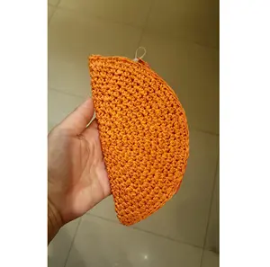 Bolsa de praia colorida feita à mão para mulheres, bolsa de crochê em formato de leque, bolsa de mão de ráfia personalizada para o verão, laranja
