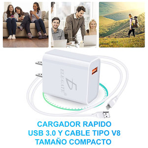 Caricabatterie Rapido per Cellulare Android 5V 2A con Cavo Micro V8 e Adattatori QC2.0 per Telefoni e Auricolari, Disponibile con Spina US/JP/EU - Product Image 2