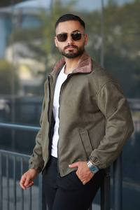 เสื้อโค้ทกันน้ำมีซิปมีปกสีกากีสำหรับผู้ชาย, เสื้อแจ็คเก็ตลำลองแขนยาวระบายอากาศ - Product Image 3