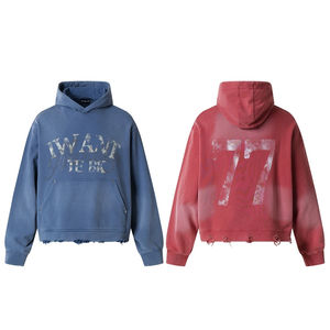 Haute qualité écologique 100% coton hommes pull à capuche sérigraphie lavage à l'acide détresse Vintage goutte épaule avant - Product Image 6