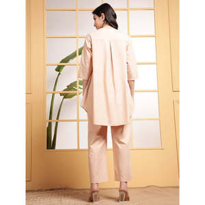 Deebaco Women's Solid Pink Crepe 2 Piece Co-Ord Set With Pleated Tunic And Ankle Length Trouser Casual Spring Summer Wear Outfit - Product Image 5