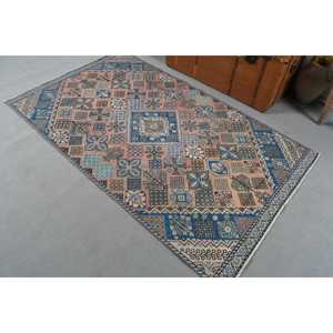 Alfombra Turca Vintage, Alfombra de 3.8x6.3 pies, Alfombra a Rayas Azul y Rosa - Product Image 4