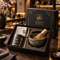 Coffret cadeau AT PACK Matcha avec emballage personnalisé, bol à thé, fouet en bambou et solutions cadeaux haut de gamme