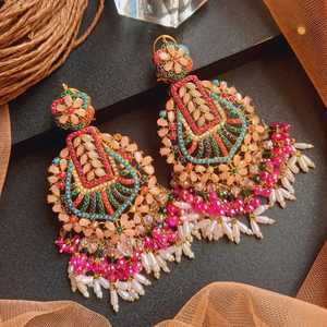 Indo Western <b>Long</b> Double Chand <b>Earring</b> with Gold Plating 8908 in Artificial Wholesale Jewellery - Product Image 4