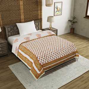 Taille unique Couette en coton Bloc imprimé main Orange Motif Buti Kantha Techniques faites à la main pour des hivers légers Taille 150x225 cm - Product Image 2