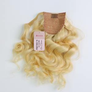 Qualité de luxe 22 pouces couleur blonde Remy cheveux Wrap queue de cheval 100% vague naturelle Extensions de cheveux humains haut en - Product Image 2