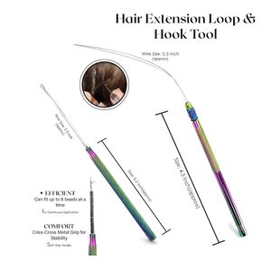 Kit d'outils d'extension de cheveux pince en acier inoxydable enfileur de boucle ciseaux Type C crochet à aiguille aiguilles à coudre ensemble de pinces d'extension de cheveux - Product Image 6