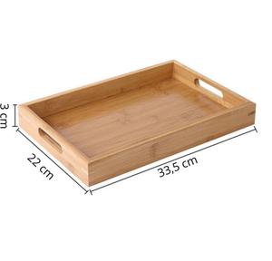 Plateau de service rectangulaire moderne en bois d'acacia avec finition lisse, compatible lave-vaisselle et portable pour le bureau, la cuisine et le petit-déjeuner - Product Image 1