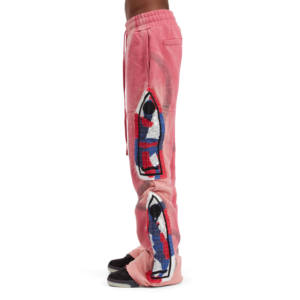 2025 Wholesale Custom Logo Sun Fade 100% Cotton 332gsm Vintage Straight-leg Pants Fleece Baggy <b>Washed</b> Sweatpants with Pocket - Product Image 2