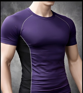 เสื้อยืดออกกำลังกายผู้ชายแบบขายส่ง ผ้าคอตตอน 95% สแปนเด็กซ์ 5% ยืดหยุ่นสูง ระบายอากาศได้ดี ทรงเข้ารูป แขนสั้น - Product Image 5