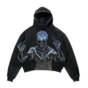 Ropa de calle personalizada, Sudadera con capucha de lana lisa, fabricante de chaqueta con parche desgastado para hombre, Sudadera con capucha bordada con apliques - Product Image 3