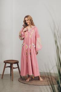 2025 nouveautés Midi longueur Floral brodé ballon à manches longues élégant mode femmes fête porter robe ukrainienne coton - Product Image 4