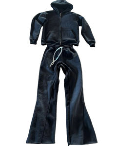 Vêtements de rue, ensembles de survêtements délavés, costumes vintage personnalisés, survêtements à jambes évasées, survêtements délavés à l'acide, ensemble de pantalon de survêtement et de sweat-shirt - Product Image 1