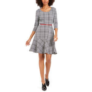 Abito da donna NY Collection, modello svasato e confortevole, design a quadri in nero, disponibile nelle taglie Petite e Large - Product Image 1