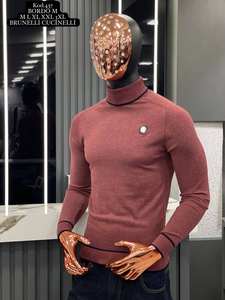 Suéter informal de otoño para hombre para cuello Polo manga larga cremallera calor cálido Cachemira Mohair estampado Jacquard Logo botón raya letra. - Product Image 3