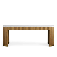 Table console pliable moderne en marbre blanc et bois de manguier avec piètement en fer, mobilier durable pour la maison, salon, entrée, salle à manger, villa, appartement, hôtel