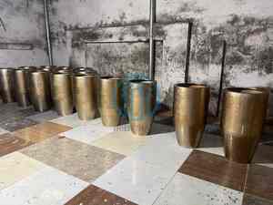 Jarrón decorativo redondo azul MOP con ratán para mesa de centro, diseño y arreglo floral, jarrón Capiz - Product Image 4