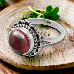 อินเทรนด์ออกแบบของขวัญวันครบรอบสําหรับเธอ 925 เงินสเตอร์ลิงสีแดงธรรมชาติโกเมนพลอยทรงกลมแหวน Birthstone เครื่องประดับอินเดีย - Product Image 2