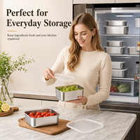 Conteneur de stockage carré pour réfrigérateur Boîte de congélation de boulettes Boîtes de stockage hermétiques pour aliments en acier inoxydable avec couvercles