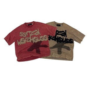 Camisetas Vintage para Hombre al por Mayor, con Logotipo Personalizado, Lavado Ácido, Bordado con Parches, Talla Grande, 100% Algodón Orgánico, Cuello Redondo, Manga Corta - Product Image 3