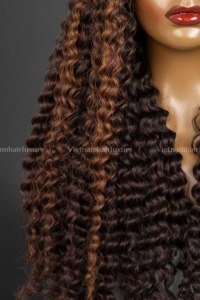 Extensions de cheveux humains Remy vietnamiens multi-donneurs, texture bouclée, pointes pleines, boucles teintées, longues, brun piano - Product Image 5