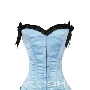 COSH CORSET Overbust Sweet Heart Shape Figura de reloj de arena Transpirable Tallas grandes Acero Deshuesado Corsé de satén azul con lazos laterales - Product Image 3