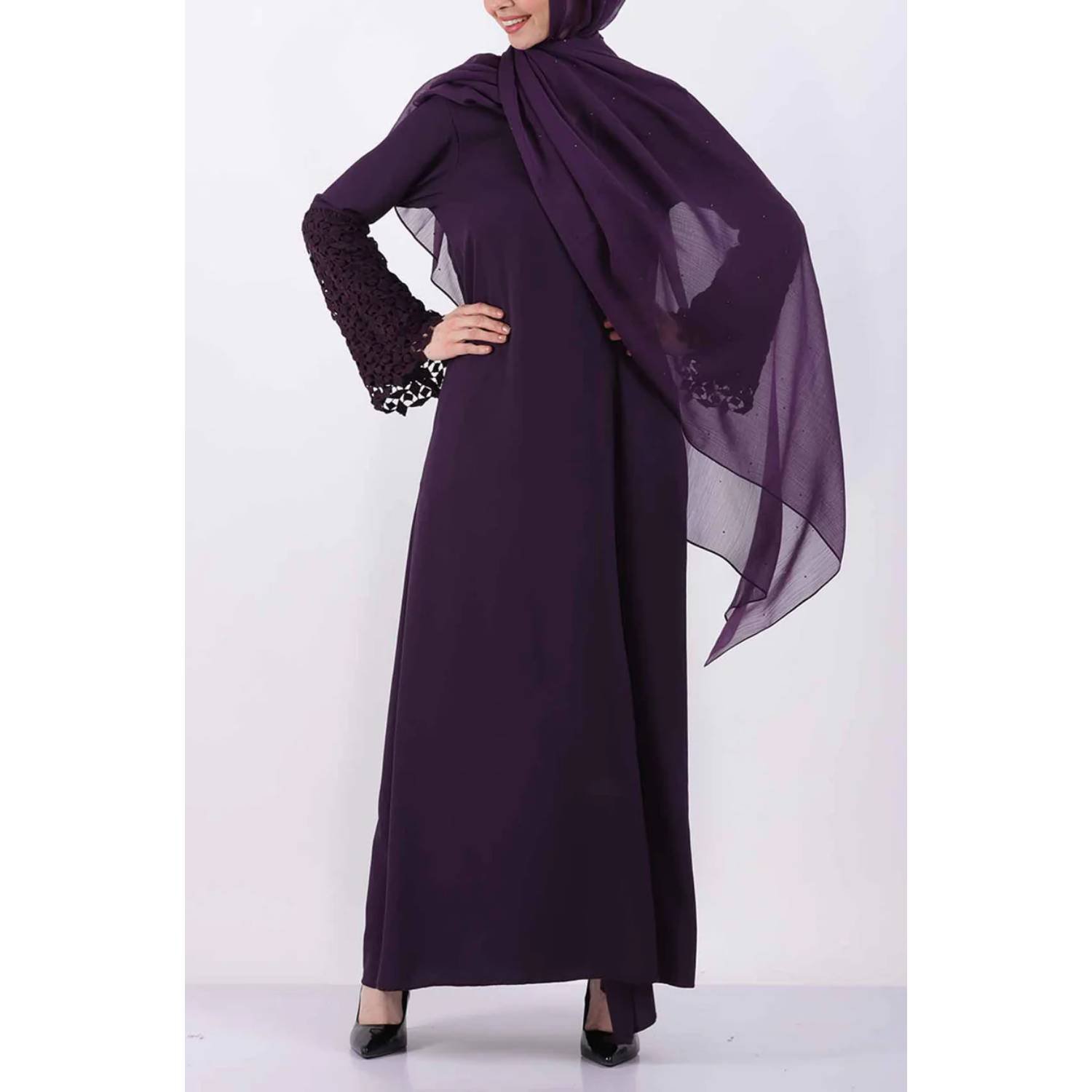 Elegant Dark Purple Lace Wrap Modest Maxi Prayer Dress 2025 Designs with  Sequin Beading for Women Winter Muslims| Alibaba.com