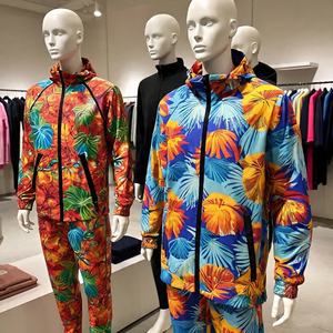 Veste coupe-vent à capuche zippée et pantalon de survêtement pour hommes 100% coton coupe ample pour le jogging d'hiver - Product Image 2