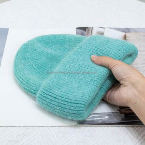Chapeau beanie en fourrure de lapin angora de luxe haut de gamme, tricoté en mohair, double couche, pour l'hiver - Product Image 4