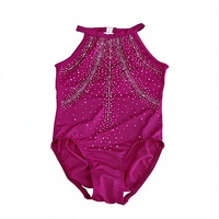 Justaucorps de gymnastique personnalisables en nylon 100% avec strass sur tout le corps et impression numérique pour enfants - Marque OEM personnalisée
