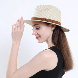 Sombrero de Paja Panamilla para Mujer, Estampado, para Playa, con Borde Ancho, Plegable, Material Toquilla, para Uso Diario - Product Image 1
