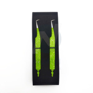 ชุดแหนบต่อขนตาสีเขียวพร้อมปลายไฟเบอร์แหนบสแตนเลสความแม่นยำสูงสำหรับแฟนๆอุปกรณ์แต่งหน้าเพิ่มวอลลุ่ม - Product Image 2