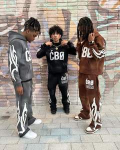 450 gsm Distressed Embroidery Flare Tracksuit Stacked Pants Flared Sweatpants and Hoodie Sets Tracksuit for <b>Men</b> Custom Sweat - Product Image 3