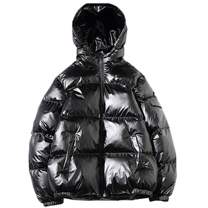 Nouvelle arrivée 2025, veste matelassée pour homme, col montant, coupe-vent d'hiver, épaisse, noire, capuche, rembourrage à bulles, manteau d'hiver brillant - Product Image 1
