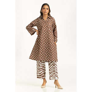 Conjunto Casual de Dos Piezas para Mujer, Estampado en Cambray Marrón, Tallas XS-XL, para Primavera/Verano, Blusa de Manga Tres Cuartos - Product Image 2