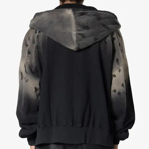 Sweats à capuche personnalisés en gros, délavés à l'acide et usés pour hommes |   Sweat à capuche thermique vintage surdimensionné déchiré avec broderie - Product Image 5