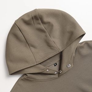 Sweat à capuche kaki pour hommes de haute qualité sweat à manches longues pull veste décontracté sport Streetwear chemise avec bouton pression - Product Image 3