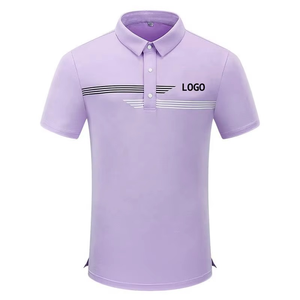 เสื้อโปโลแขนสั้นผู้ชายสีแดง ลายทาง แห้งเร็ว โพลีเอสเตอร์ ทรงลำลอง พิมพ์โลโก้ด้านหน้า - Product Image 2
