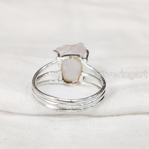 Joyería de piedra en bruto, anillo para mujer, piedra preciosa de cuarzo rosa crudo Natural, piedra natal de abril, 3 bandas lisas, anillo de Plata de Ley 925 para boda - Product Image 5