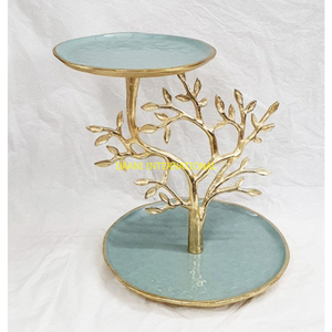 Gran oferta, soporte de pastel de rama de árbol dorado de aluminio con placas azul agua, soporte decorativo de postre de Metal para bodas, fiestas, porciones - Product Image 1