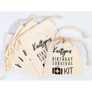 Custom Name Print Cotton <b>Drawstring</b> <b>Pouch</b> Birthday Survival Kit Gift Bags - Product Image 2