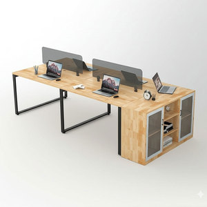 Contemporary Minimalist 4-Piece <b>Foldable</b> Melamine <b>Office</b> <b>Desks</b> with Side Cabinet - Product Image 1