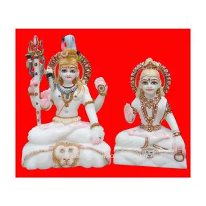 Latest Production Indian Pure Makrana Marble Shiv With Parvati Statue For Home Temple