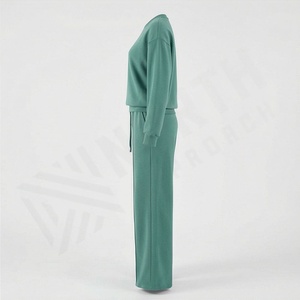 Conjunto Deportivo para Mujer, Sudadera Holgada de Manga Larga con Cuello Redondo, Pantalones Deportivos de Cintura Alta con Cordón, Traje Moderno para Correr y Hacer Ejercicio - Product Image 3