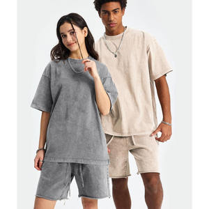 T-shirt décontracté vintage à col rond et manches courtes pour homme, coupe oversize, délavé et vieilli, 300 grammes, 100 % coton, couleur unie, anti-plis, style urbain - Product Image 5